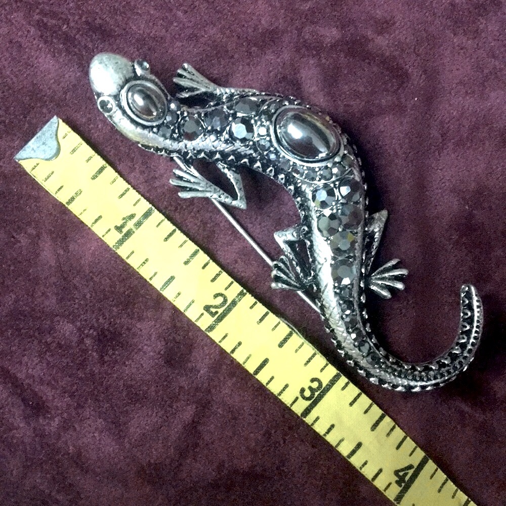 Large Silver & Marcasite Reptile Brooch - Picture 4 of 6
